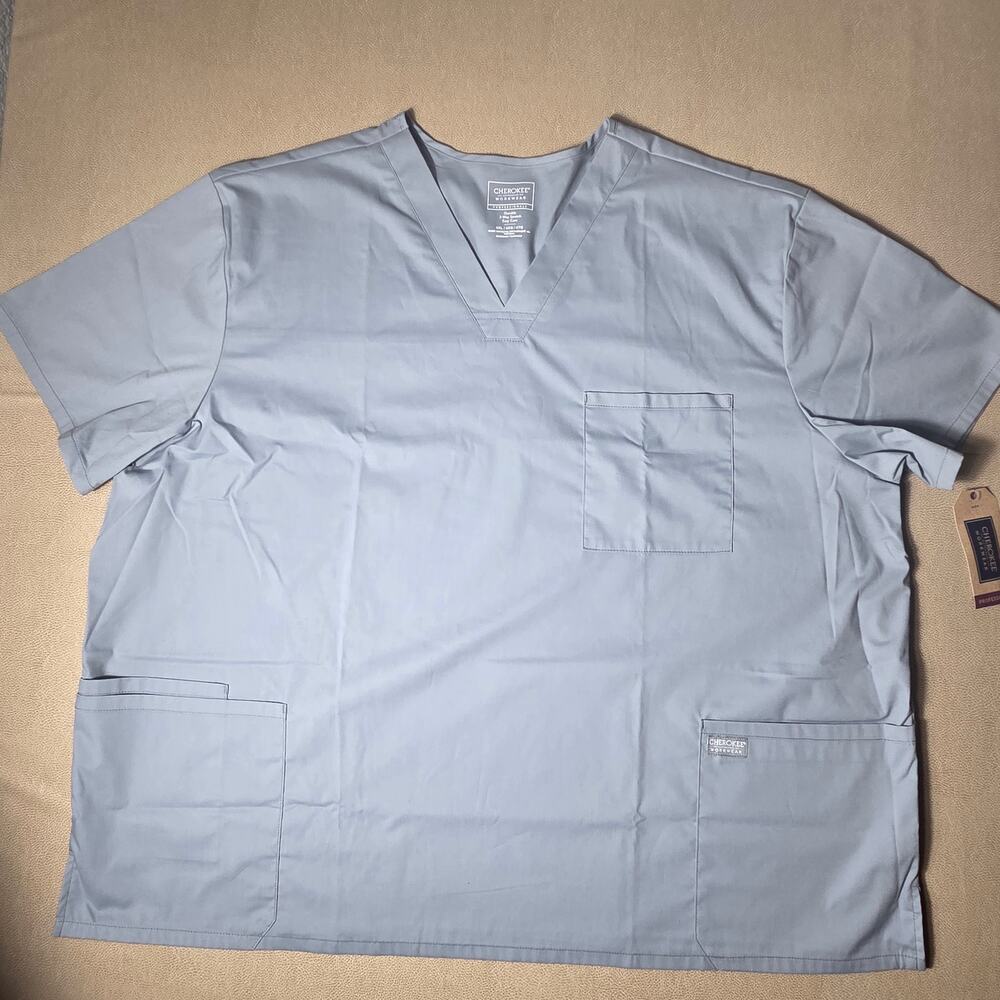 Cherokee Workwear Professionals Men's V-Neck Scrub Top Grey 4XL NWT WW695